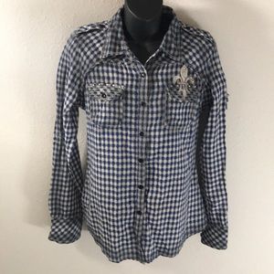 💙Roar Blue Checkered Snap Down Patch Top